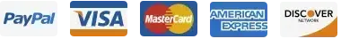 PayPal, Visa, Mastercard, American Express, Discover